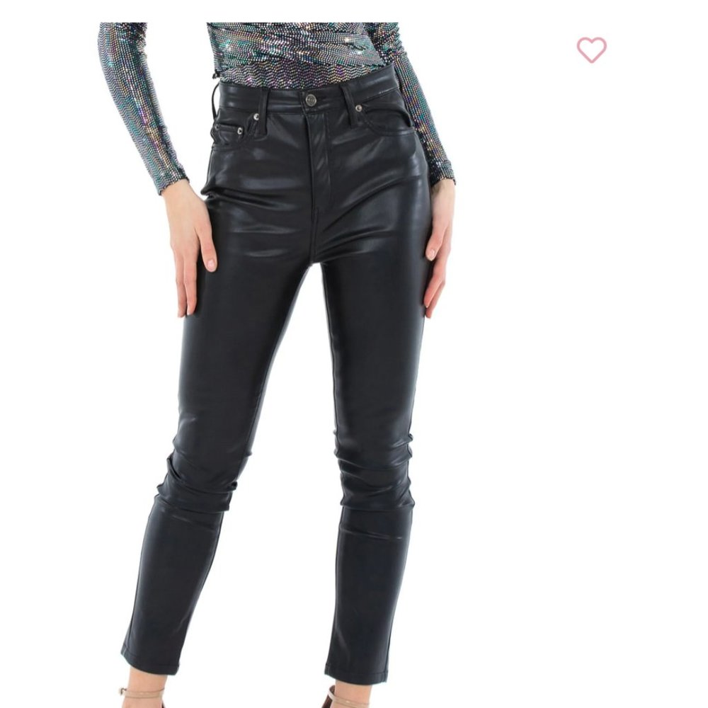 Pistola Aline High Waist Faux Leather Vegan Skinny Jeans Women's size 29 Black